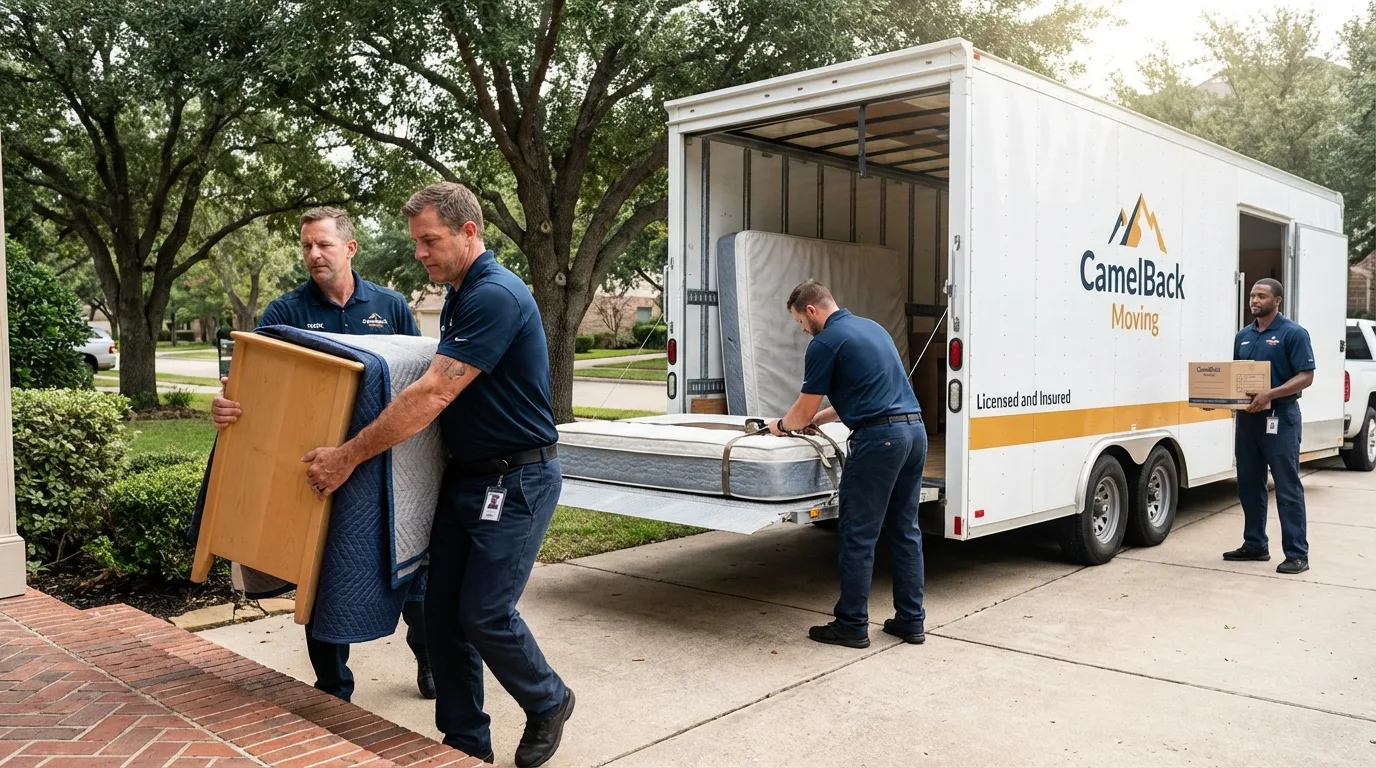 Crew loading residential truck for cross-state move from Oak Grove, LA